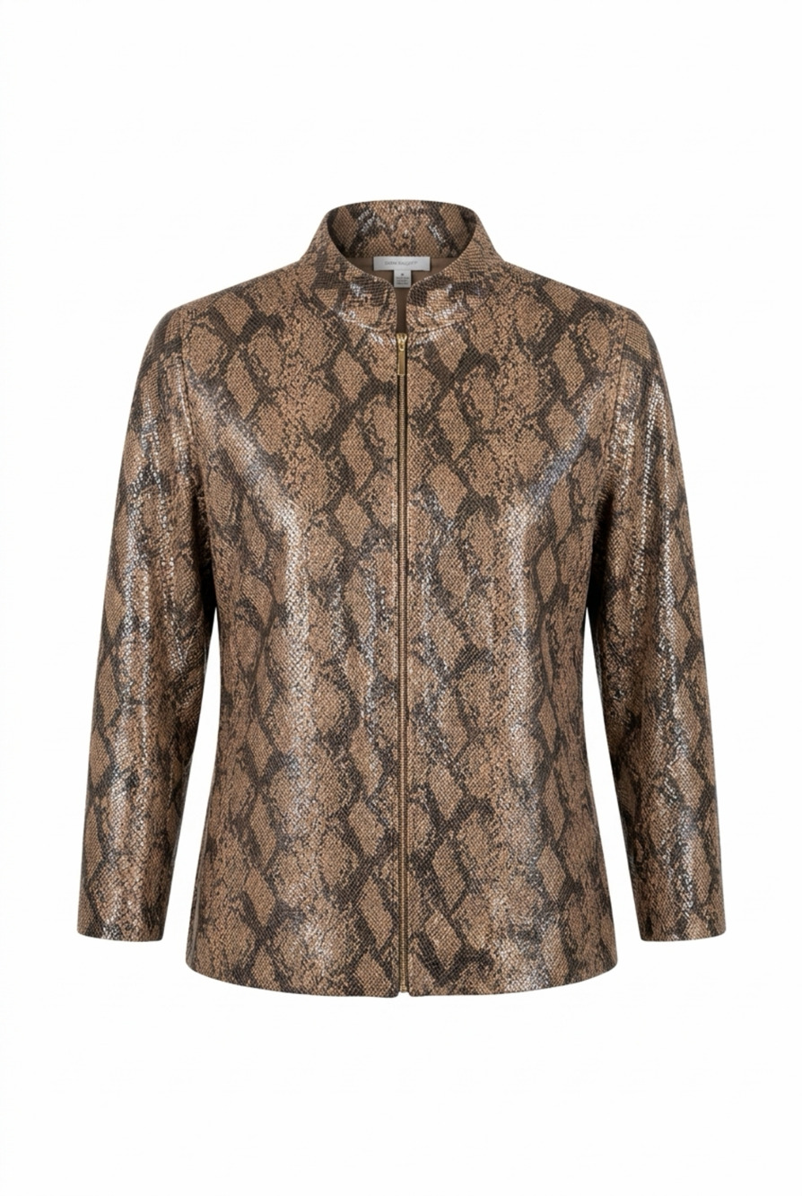 Misook Exclusively Women's Brown Faux Snakeskin Full Zip Jacket Size S